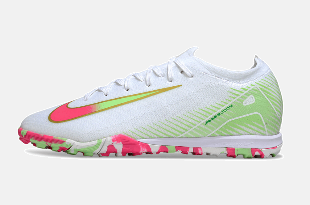 Chuteira Society Nike Air Zoom Mercurial Vapor 16 Elite TF - Branca, Verde e Rosa - MAGNUM SPORT*