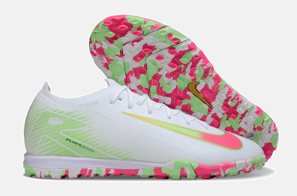 Chuteira Society Nike Air Zoom Mercurial Vapor 16 Elite TF - Branca, Verde e Rosa - MAGNUM SPORT*