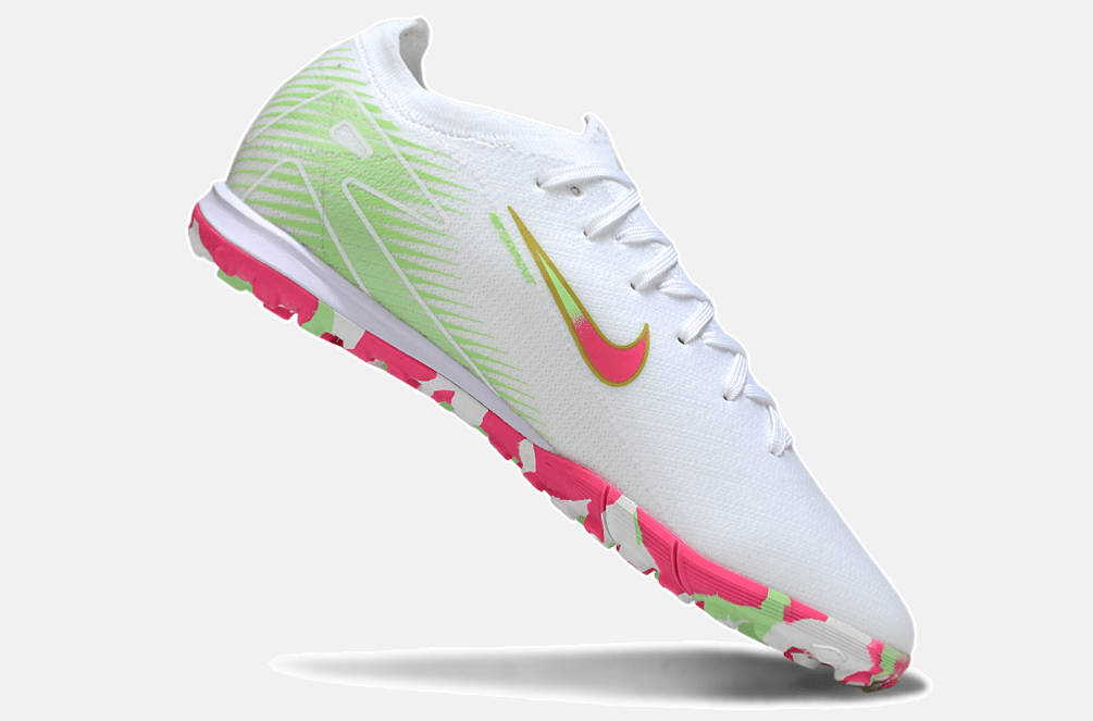 Chuteira Society Nike Air Zoom Mercurial Vapor 16 Elite TF - Branca, Verde e Rosa - MAGNUM SPORT*