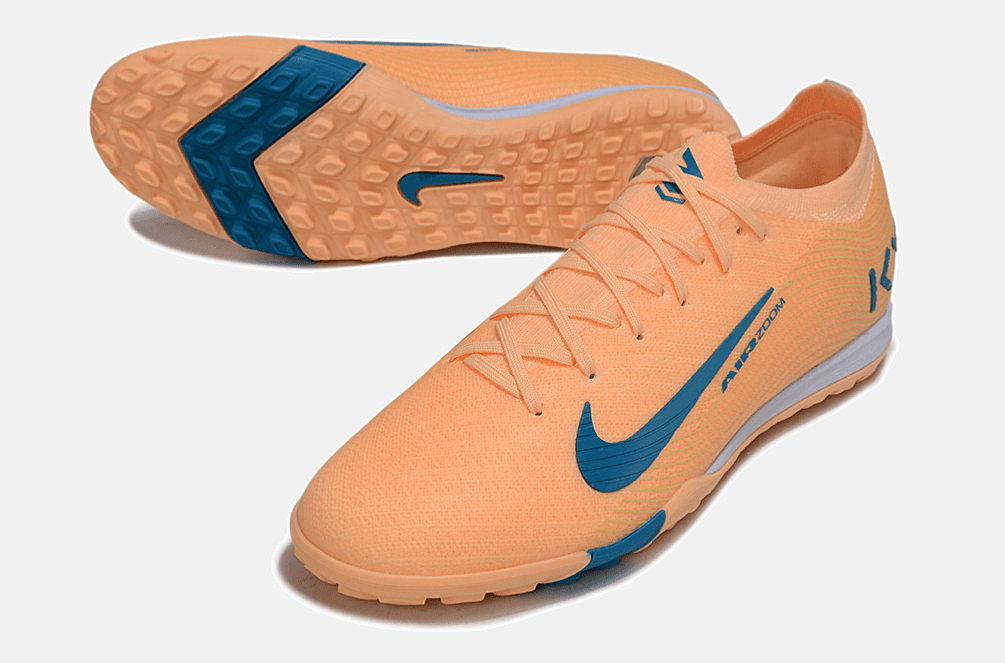 Chuteira Society Nike Air Zoom Mercurial Vapor 16 Killian Mbappe Elite TF - Laranja e Azul - MAGNUM SPORT*