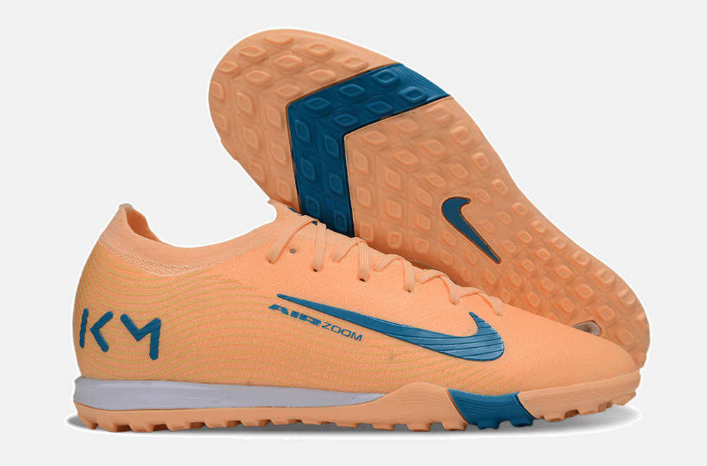 Chuteira Society Nike Air Zoom Mercurial Vapor 16 Killian Mbappe Elite TF - Laranja e Azul - MAGNUM SPORT*