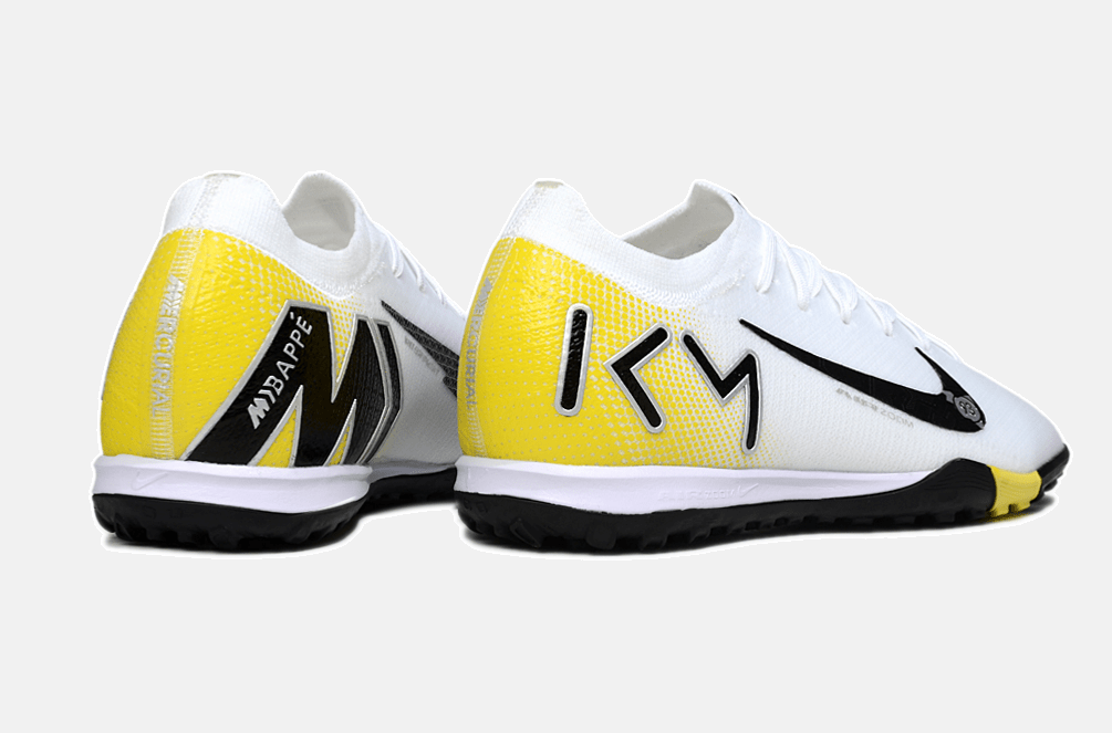 Chuteira Society Nike Air Zoom Mercurial Vapor 16 Kylian Mbappe Elite TF - Branca, Amarela e Preta - MAGNUM SPORT*