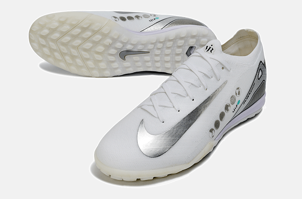 Chuteira Society Nike Air Zoom Mercurial Vapor 16 Vini JR Elite TF - Branca e Cinza - MAGNUM SPORT*