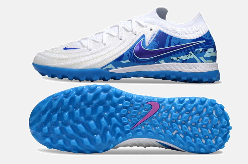 Chuteira Society Nike Phantom GX II TF - Branca e Azul - vista traseira