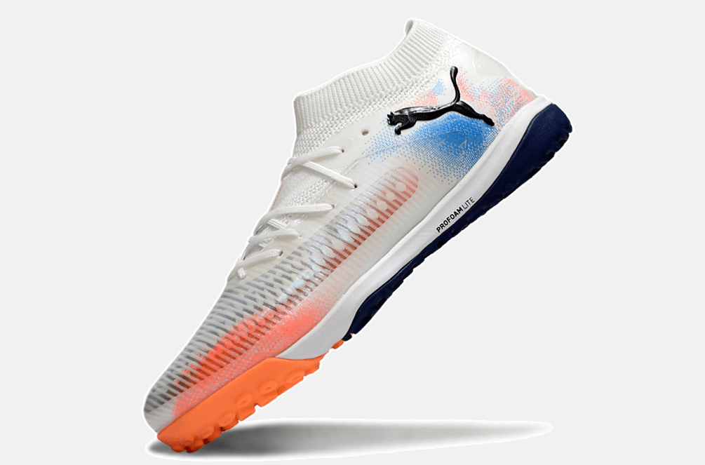 Chuteira Society Puma Future 8 TF - Branca, Azul e Laranja - Untamed Pack - MAGNUM SPORT*