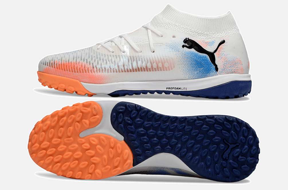 Chuteira Society Puma Future 8 TF - Branca, Azul e Laranja - Untamed Pack - MAGNUM SPORT*