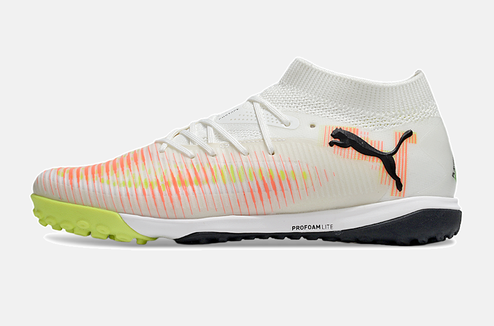 Chuteira Society Puma Future 8 TF - Branca, Laranja e Verde