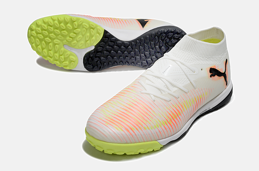 Chuteira Society Puma Future 8 TF - Branca, Laranja e Verde