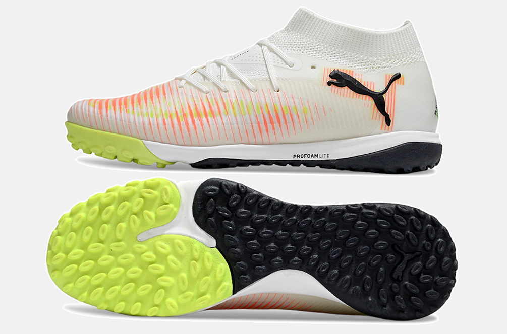 Chuteira Society Puma Future 8 TF - Branca, Laranja e Verde