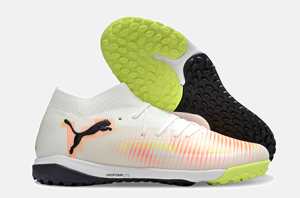 Chuteira Society Puma Future 8 TF - Branca, Laranja e Verde