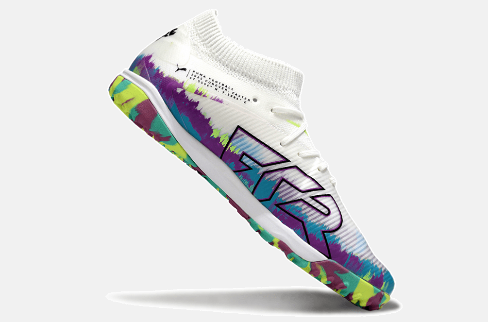 Chuteira Society Puma Future 8 TF - Branca, Roxa e Verde - Brilliance Pack - MAGNUM SPORT*