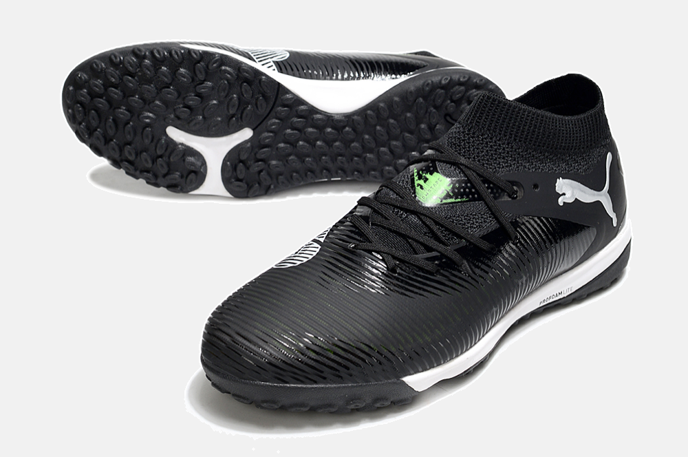 Chuteira Society Puma Future 8 TF - Preta, Branca e Verde - Eclipse Pack