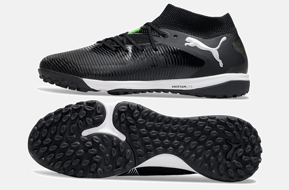 Chuteira Society Puma Future 8 TF - Preta, Branca e Verde - Eclipse Pack