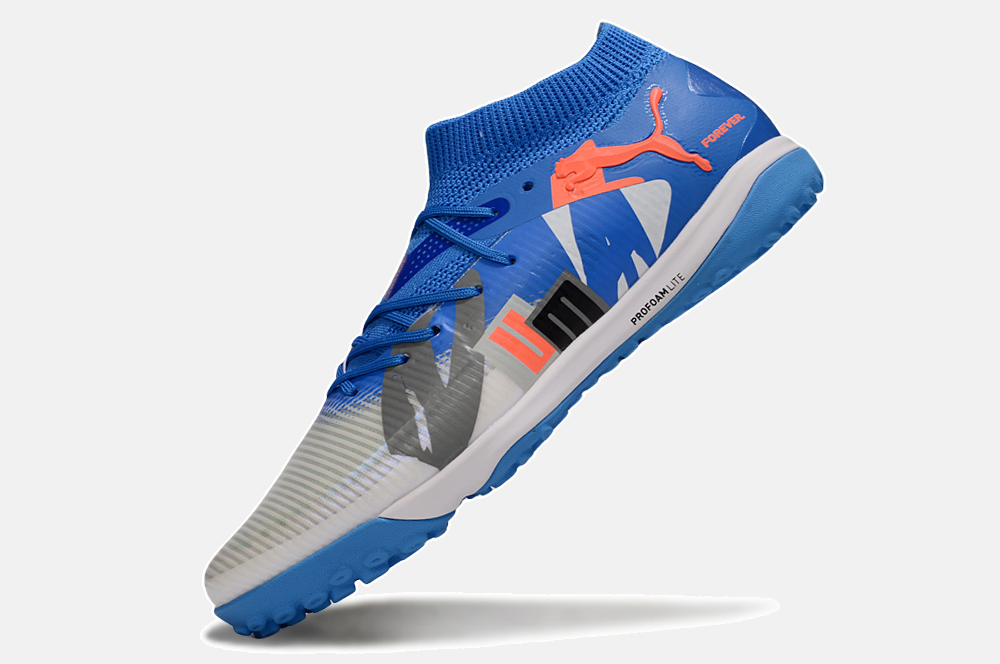 Chuteira Society Puma Future 8 TF - Cinza, Azul e Laranja - Forever Pack