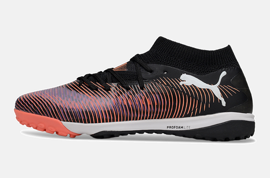 Chuteira Society Puma Future 8 TF - Preta, Roxa e Laranja - Unlimited Pack