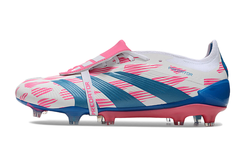 Chuteira Adidas Predator Elite Tongue FG - Branca, Azul e Rosa