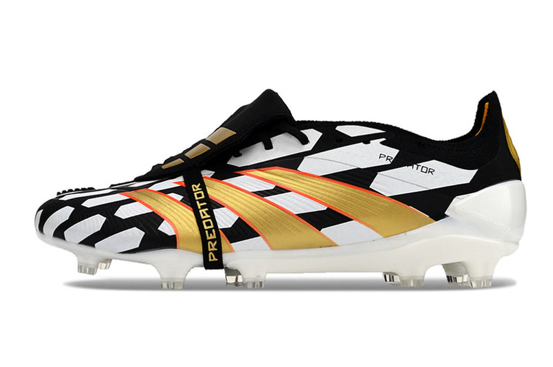 Chuteira Adidas Predator Elite Tongue FG - Branca, Preta e Dourada