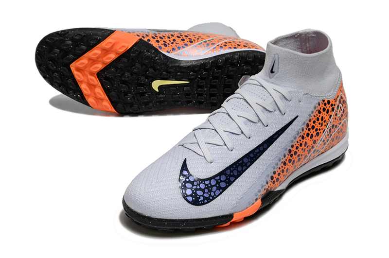 Chuteira Society Nike Air Zoom Mercurial Superfly 10 Elite TF - Cinza e Laranja