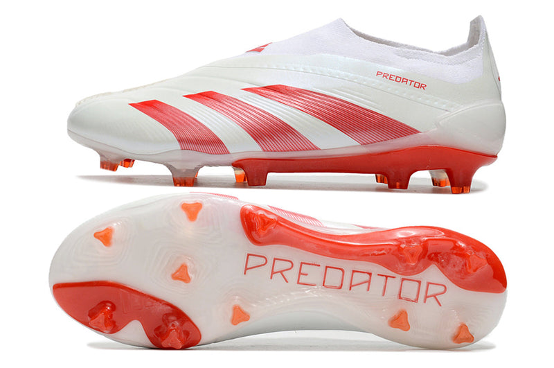 Chuteira Adidas Predator Elite Laceless FG - Branca e Vermelha