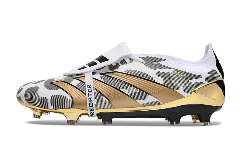 Chuteira Adidas Predator Elite Tongue FG - Dourada, Branca e Cinza