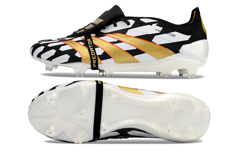 Chuteira Adidas Predator Elite Tongue FG - Branca, Preta e Dourada