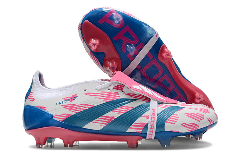 Chuteira Adidas Predator Elite Tongue FG - Branca, Azul e Rosa