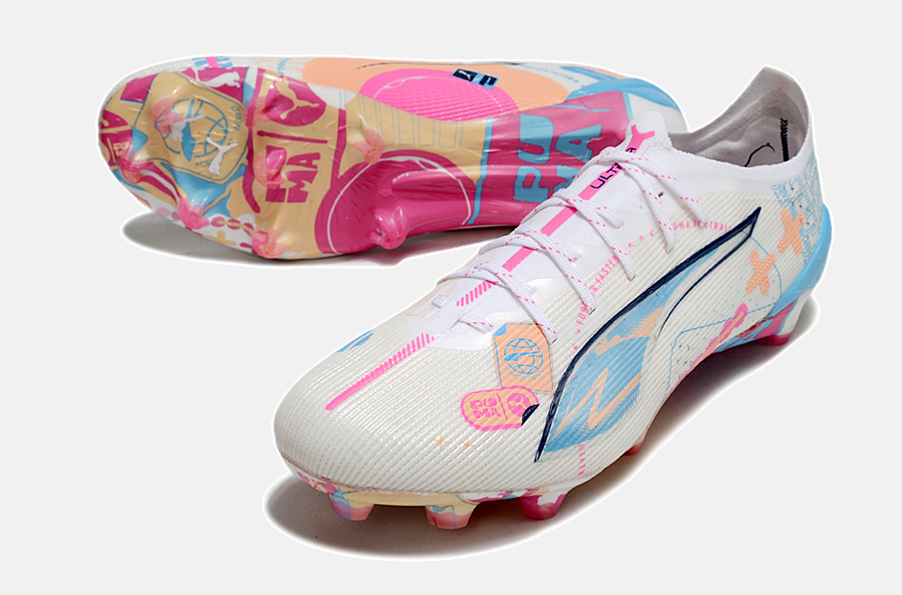 Puma Ultra 5 Ultimate FG - Branca, Azul e Rosa