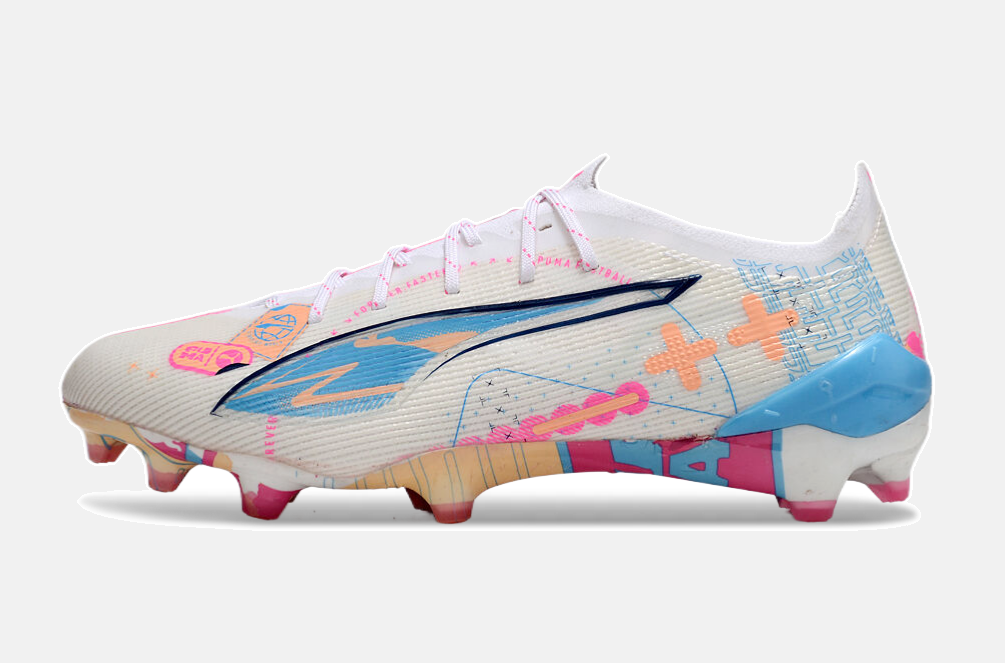Puma Ultra 5 Ultimate FG - Branca, Azul e Rosa