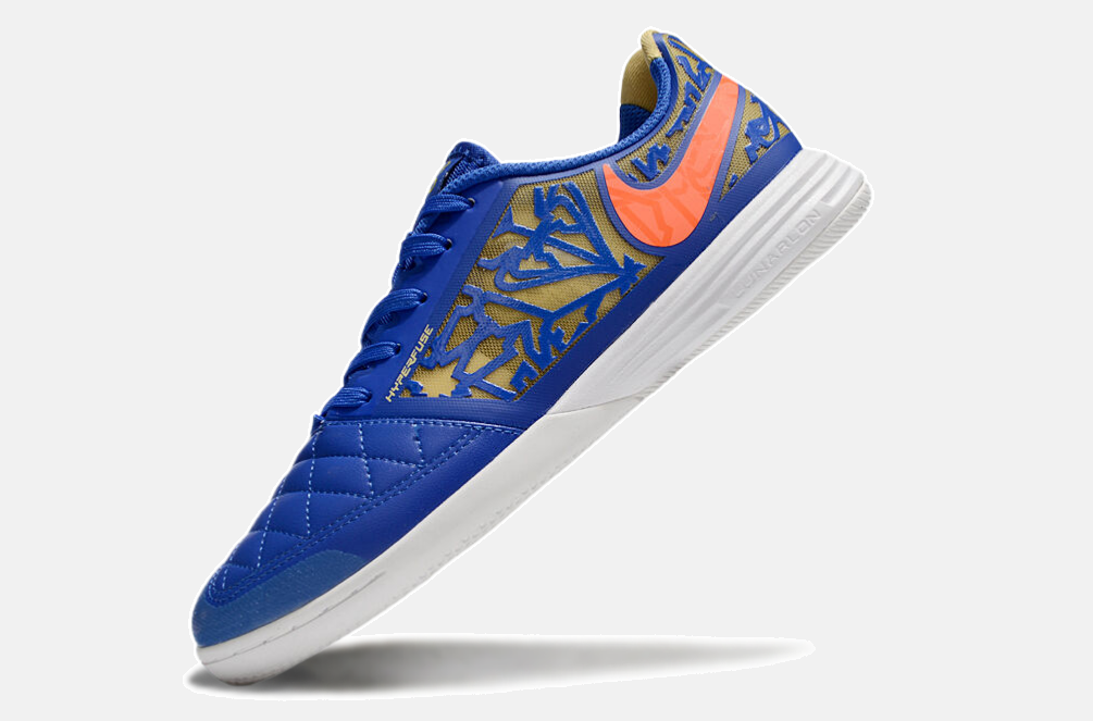 Tênis Futsal Nike Lunar Gato IC - Azul, laranja e Dourada