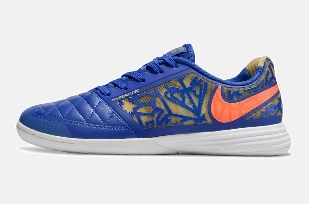 Tênis Futsal Nike Lunar Gato IC - Azul, laranja e Dourada