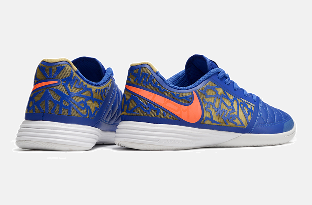 Tênis Futsal Nike Lunar Gato IC - Azul, laranja e Dourada